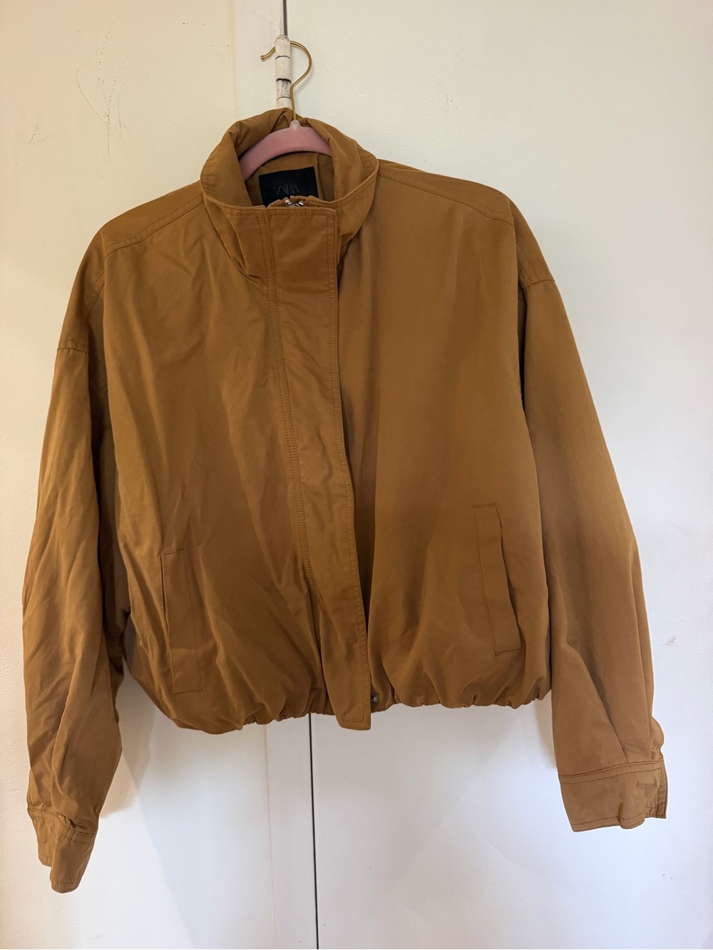 Zara Camel-Brown Cropped Bomber Jacket